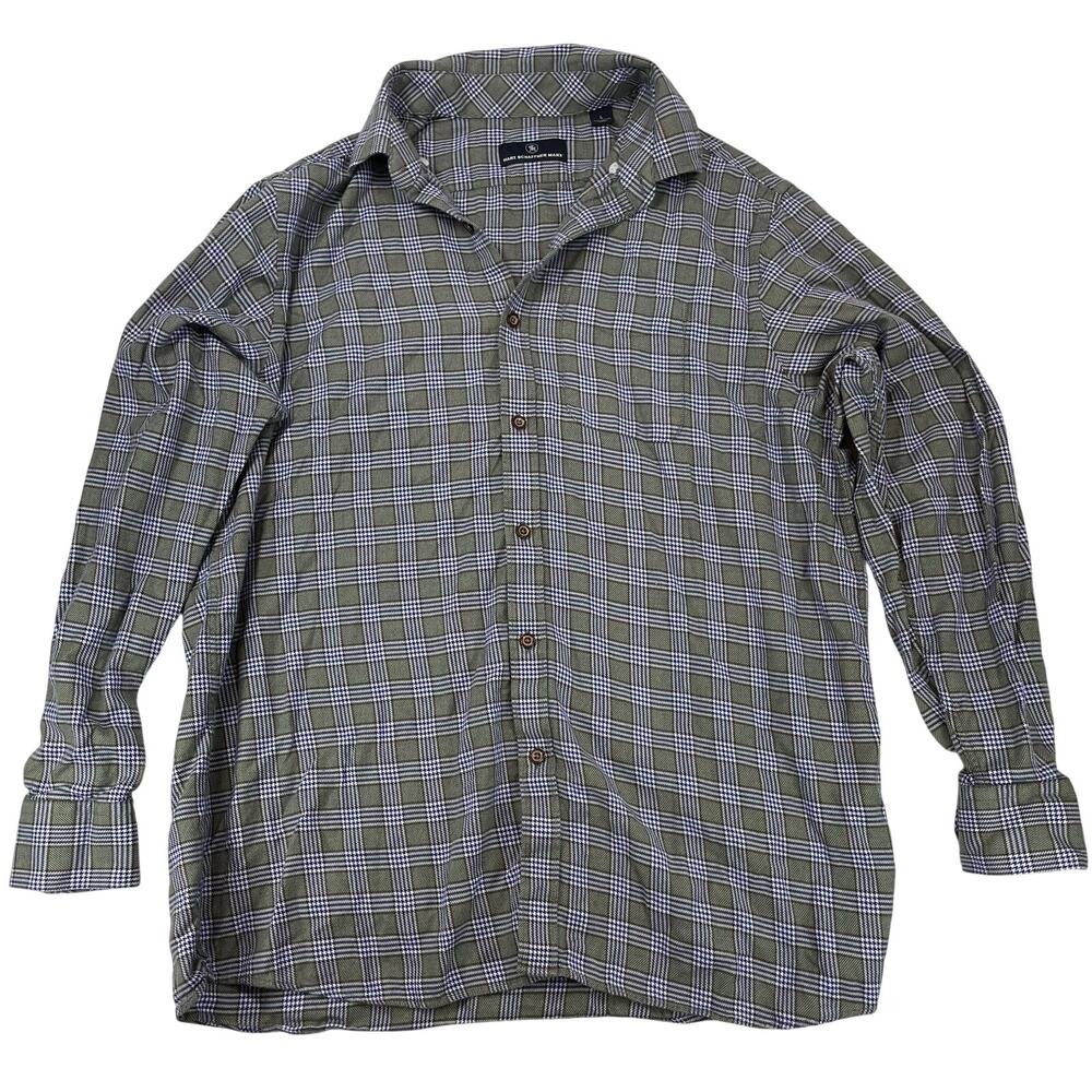 Hart Schaffner Marx Plaid Button Down Shirt L Mens Gray Green Cotton Long Sleeve